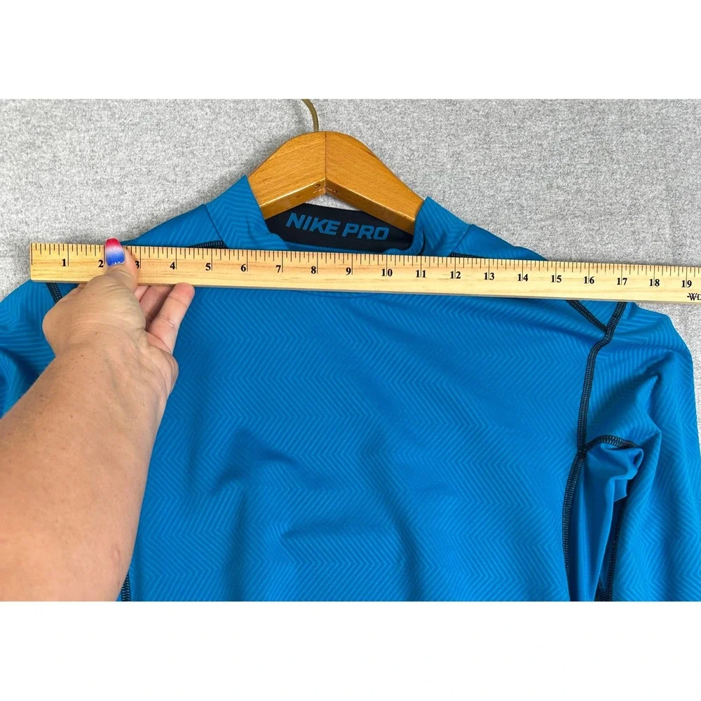 Nike Pro Warm Lite Mock Neck Shirt Mens Large Blue Black Compression Base Layer